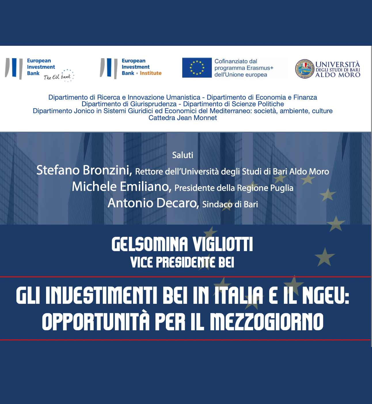 Convegno: Gli investimenti BEI in Italia e il NGEU: opportunitá per il Mezzogiorno