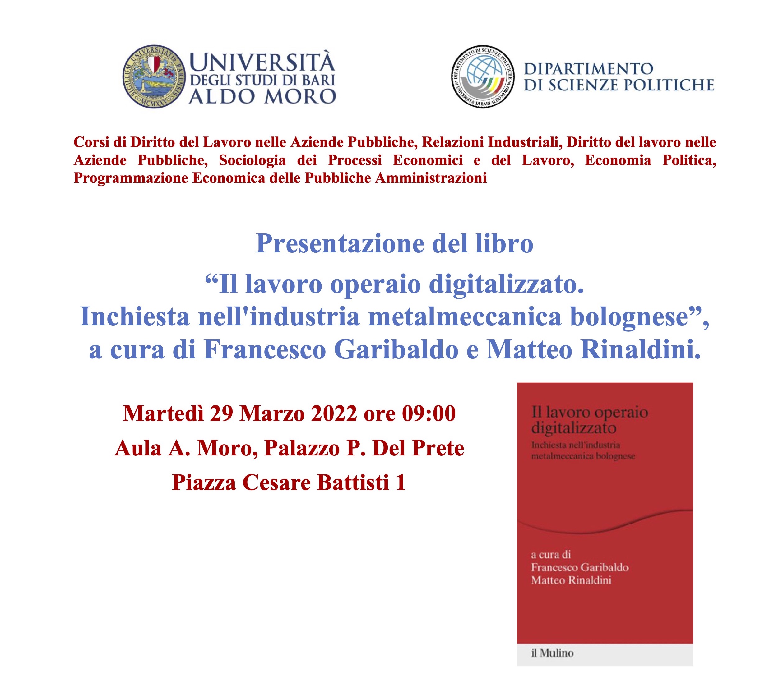 Presentazione del libro “Il lavoro operaio digitalizzato. Inchiesta nell’industria metalmeccanica bolognese”